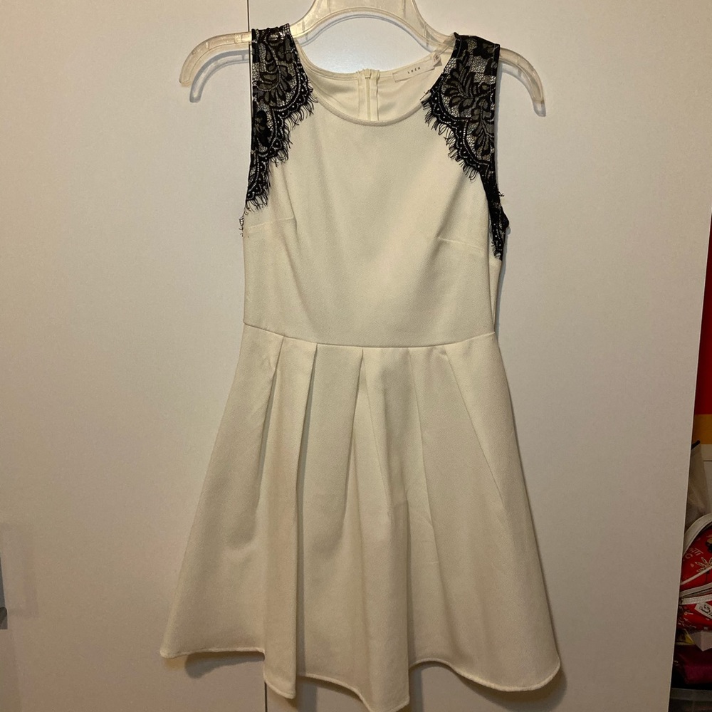 Lush White with Black Lace Shoulder Dress